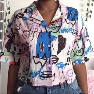 multicolor cropped button up